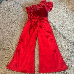 Blossom Couture - 2/3T red satin dressy romper